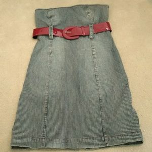 NWOT Stripped Jean Dress with Red Belt